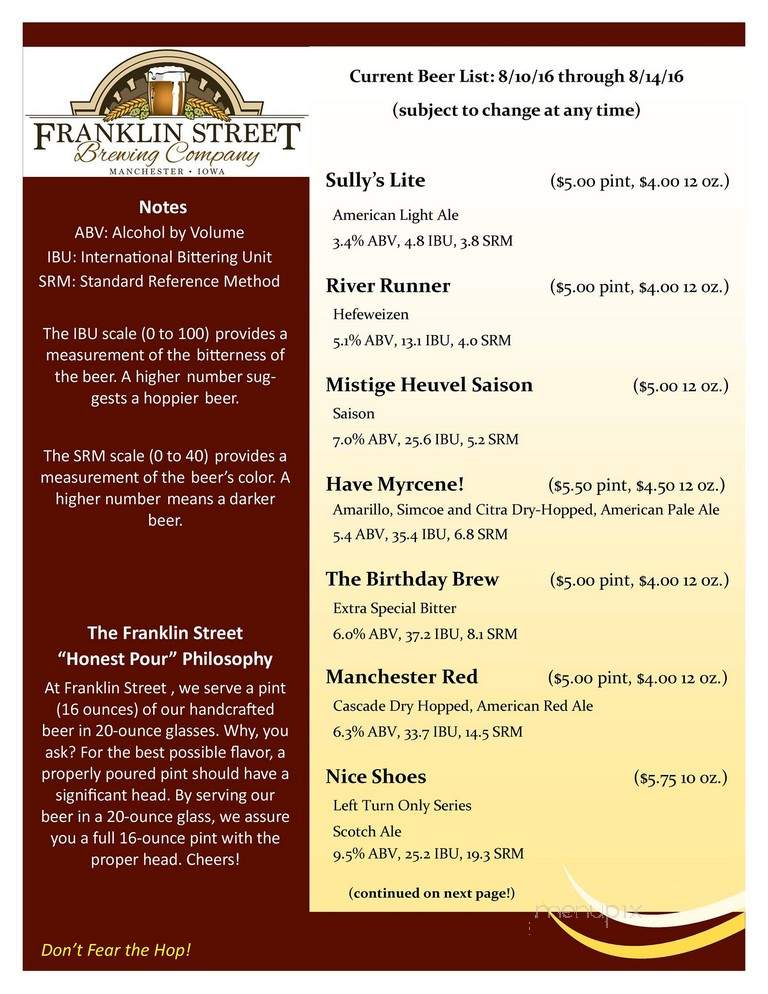 Franklin Street Brewing Company - Manchester, IA